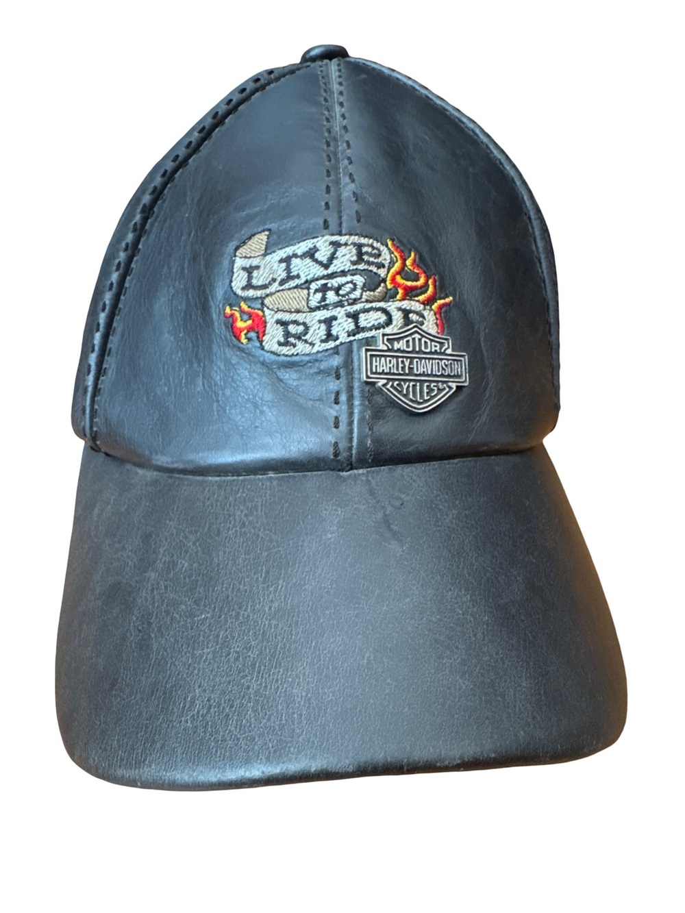 Vintage Harley Davidson Live to Ride Leather Biker Cap/Hat Motorcycle Cap Y2K